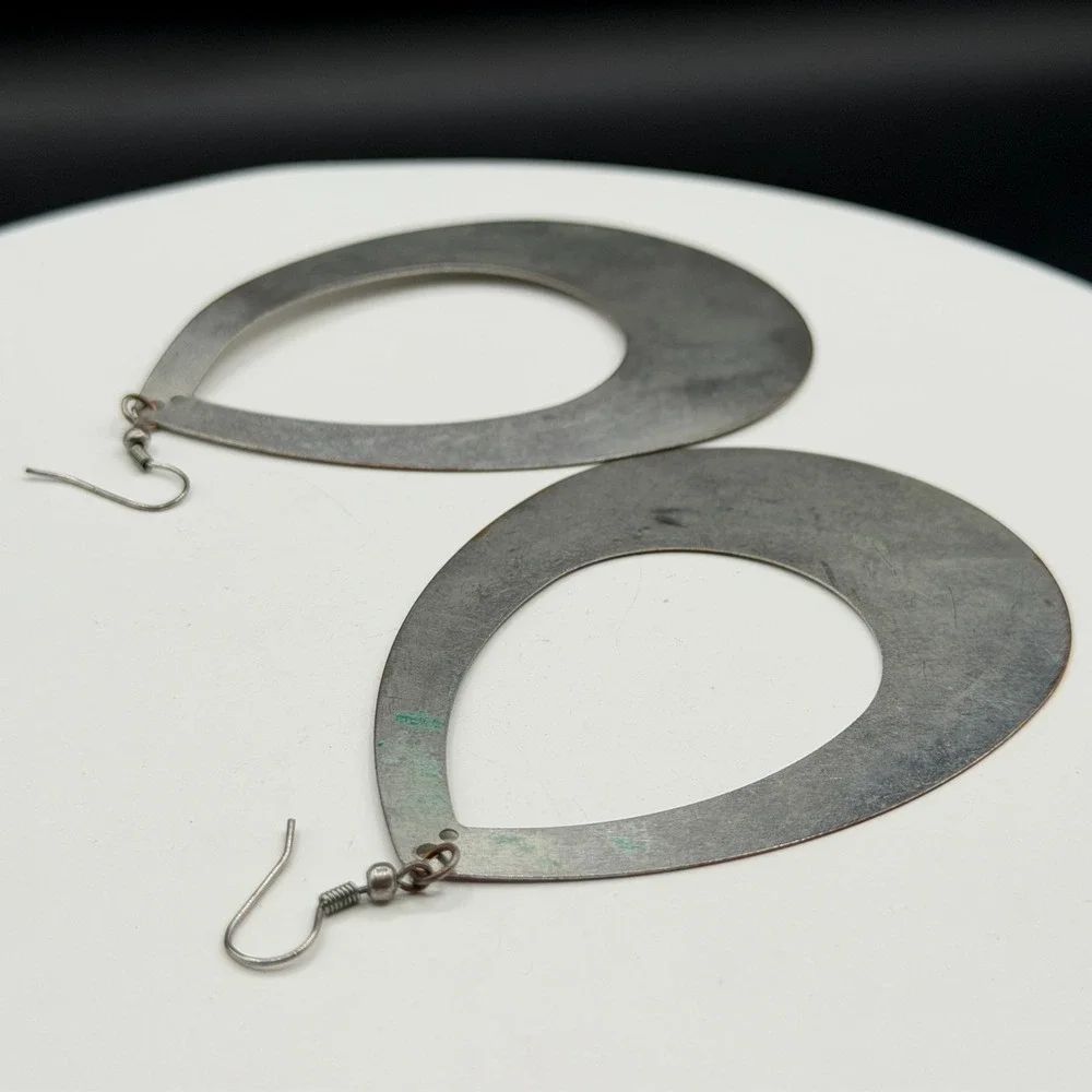 Silver Tone Oversized Teardrop Dangle Earrings Boho Statement Fishhook Pierced
